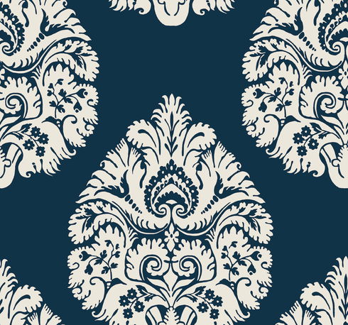 Teardrop Damask Navy Wallpaper