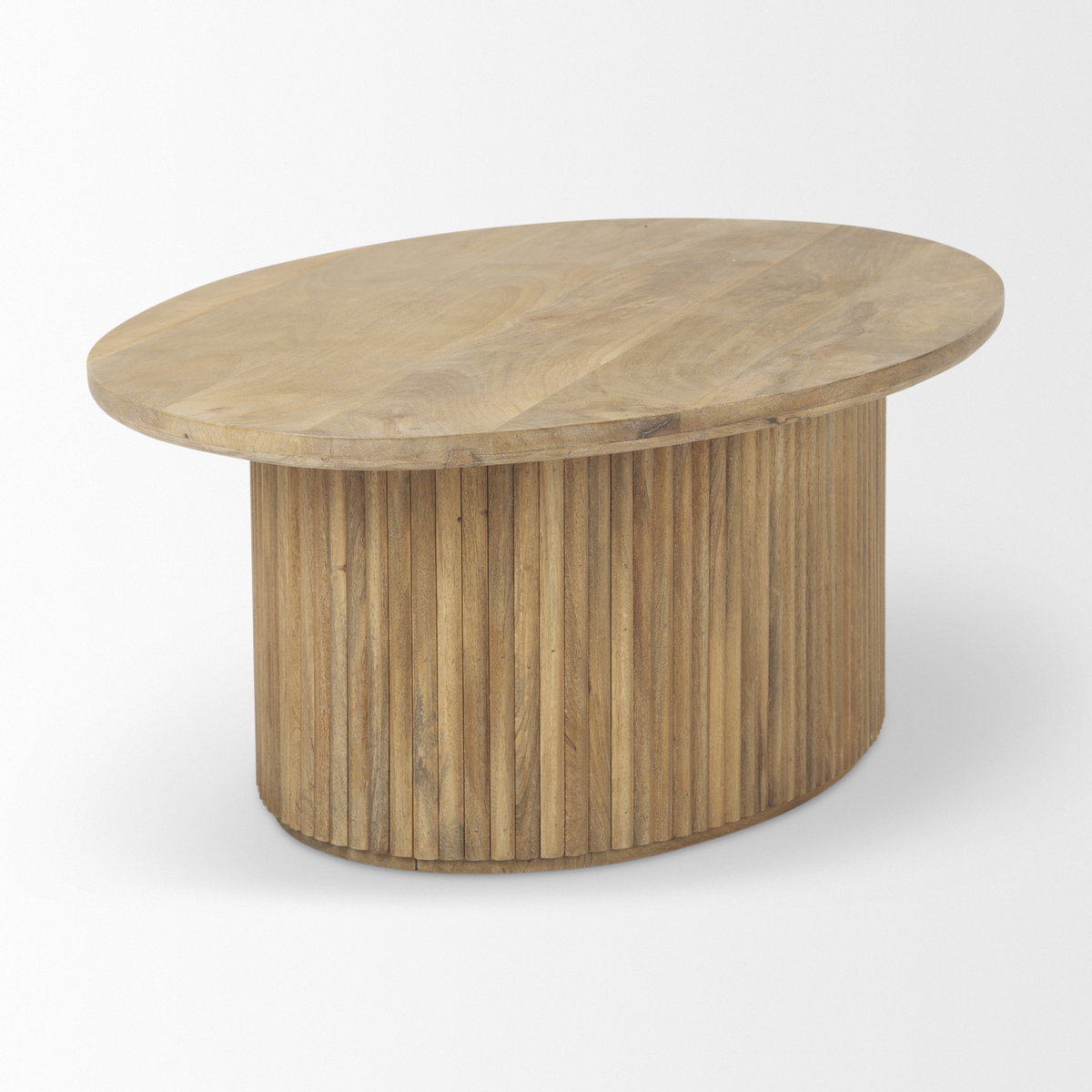 Terra 48L x 28W x 15H Light Brown Wood Oval Fluted Coffee Table, by Mercana, 48" length x 28" width x 15" height View 6