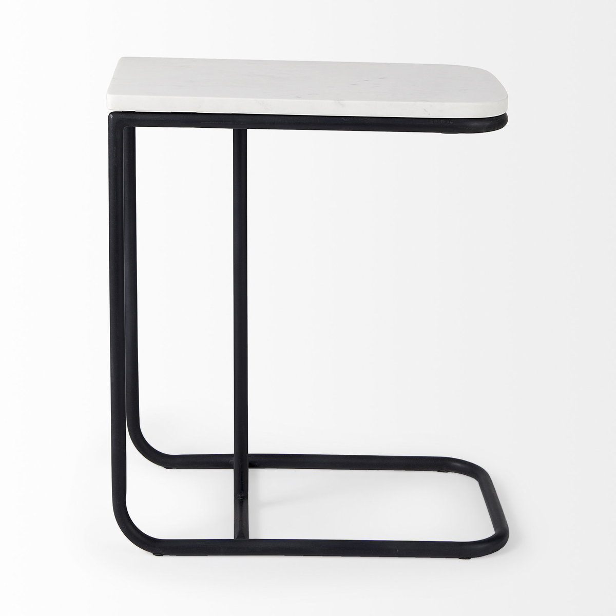 Kyra  White Marble Top with Black Iron Frame C-Shaped End and Side Table, Side & End Table by Mercana, 12" length x 20" width x 23" height View 3