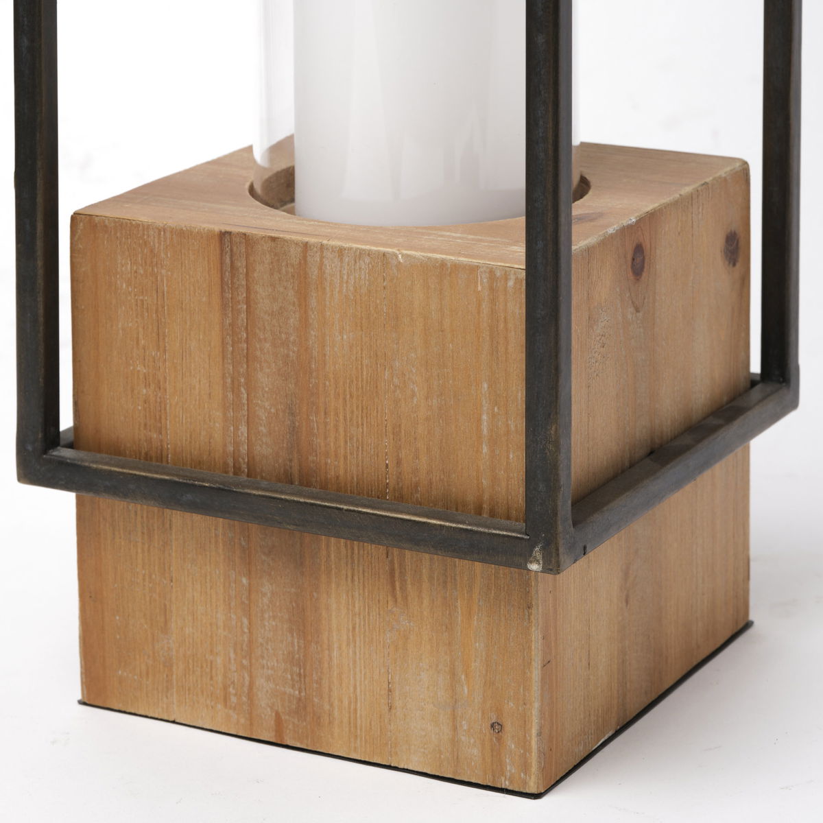 Orionis Large Wood with Black Metal Lantern Candle Holder, Lighting by Mercana, 6.69" length x 6.69" width x 23.82" height View 8