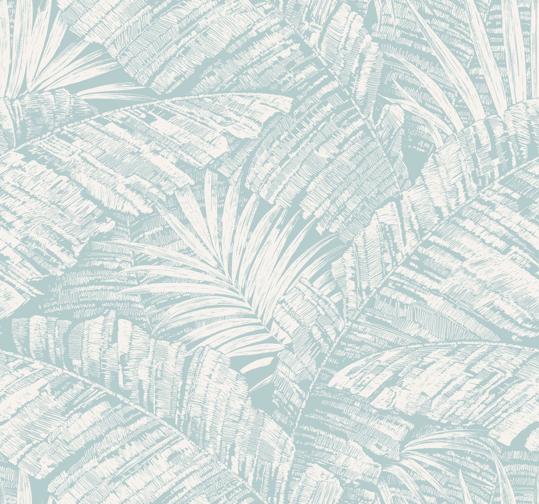 Palm Cove Toile White & Blue Wallpaper large image 