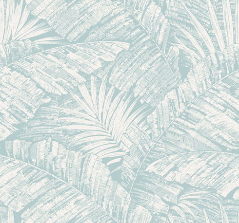 Palm Cove Toile White & Blue Wallpaper