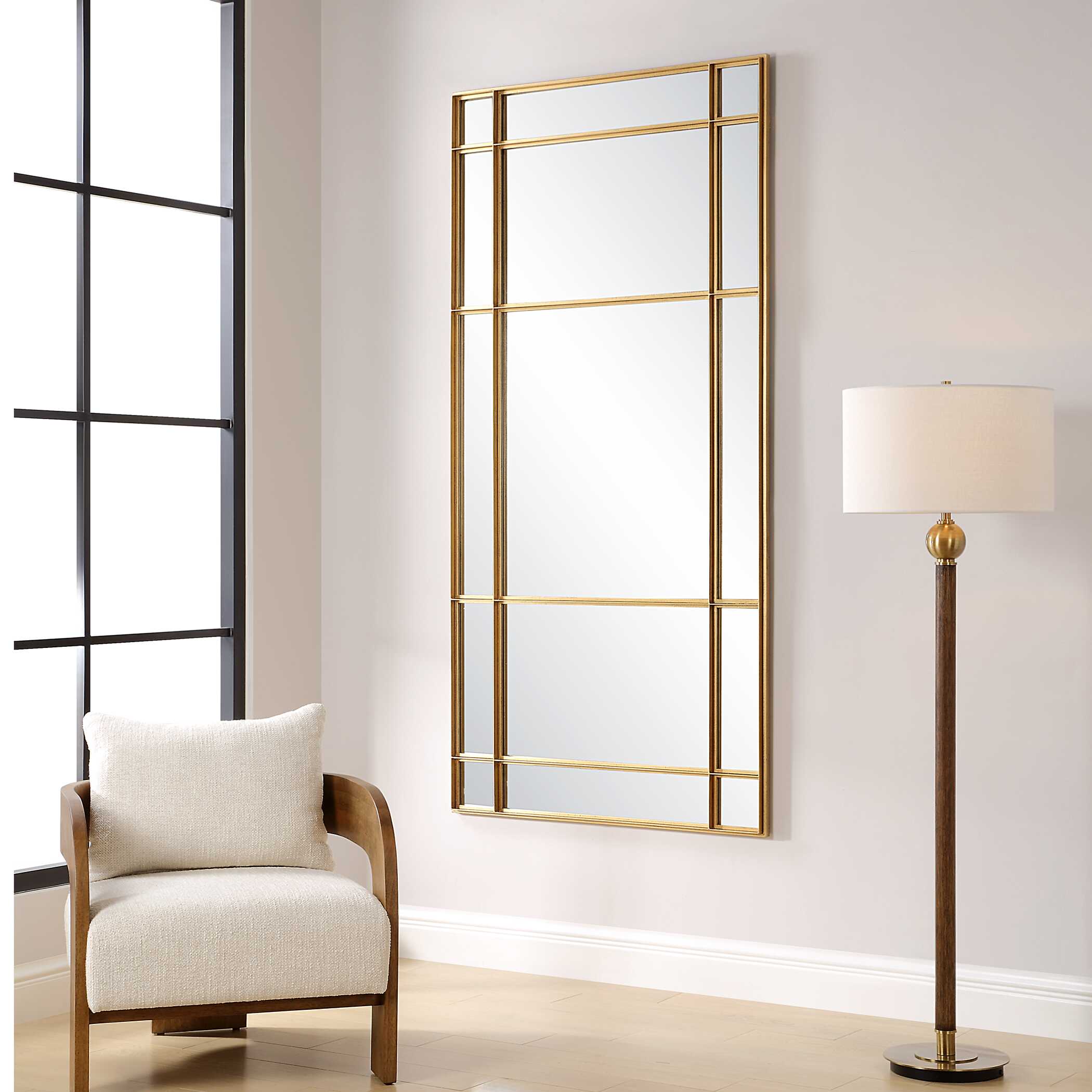 Spurgeon Gold Window Mirror, by Uttermost, 39.37" width x 79.75" height x 1.87" depth View 4