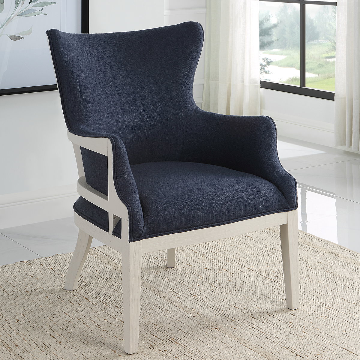 Gordonston Blue Fabric Accent Chair, by Uttermost, 27" width x 39.5" height x 31" depth View 2