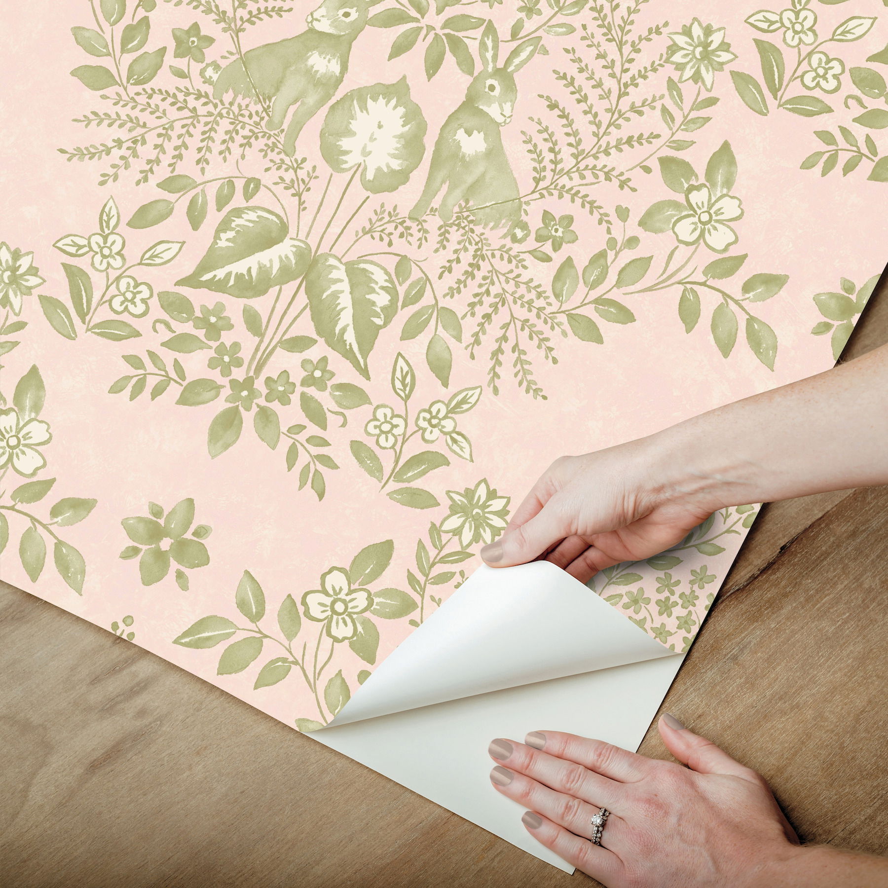 Cottontail Toile Pink & Chartreuse Peel & Stick Wallpaper large image 