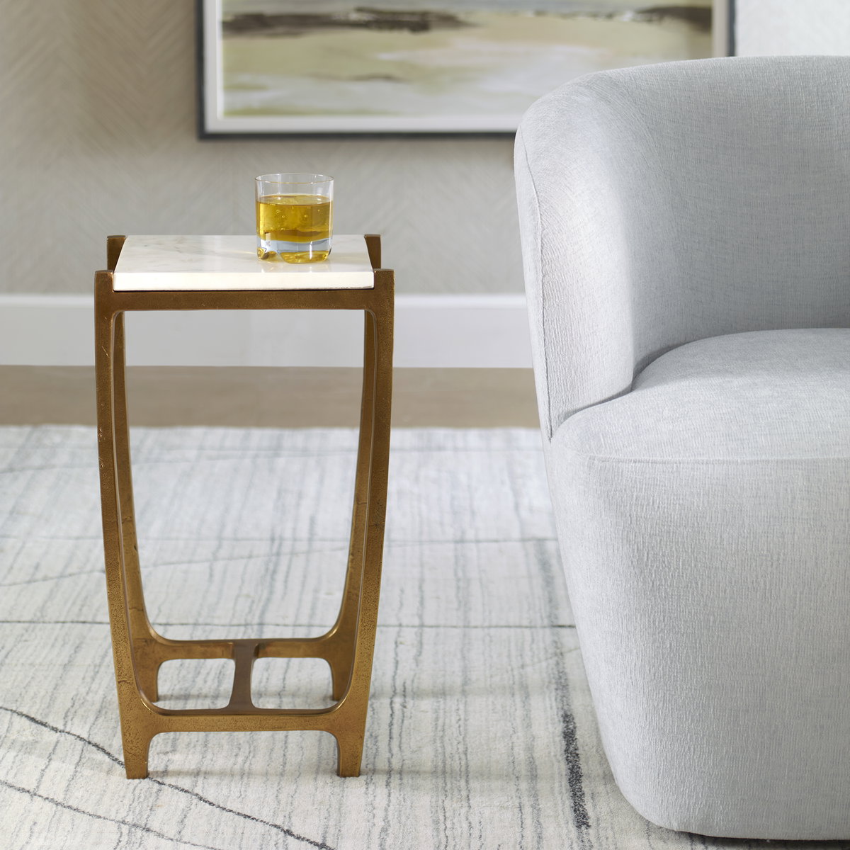 Affinity White Marble Accent Table, Side & End Table by Uttermost, 12.5" width x 22" height x 11" depth View 2