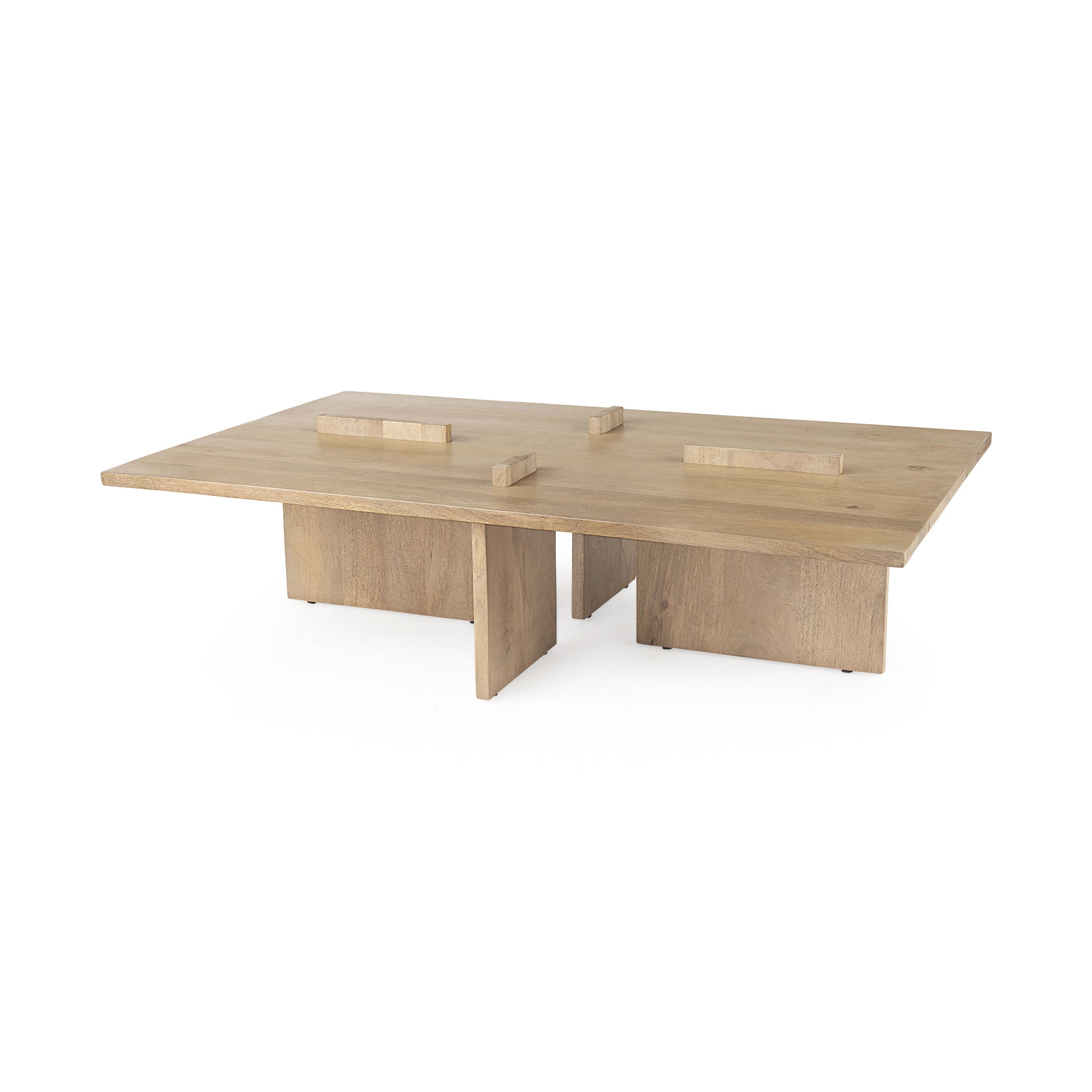 Aida 56 x 34 Rectangular Light Brown Wood Coffee Table, by Mercana, 56" length x 34" width x 15.5" height View 1