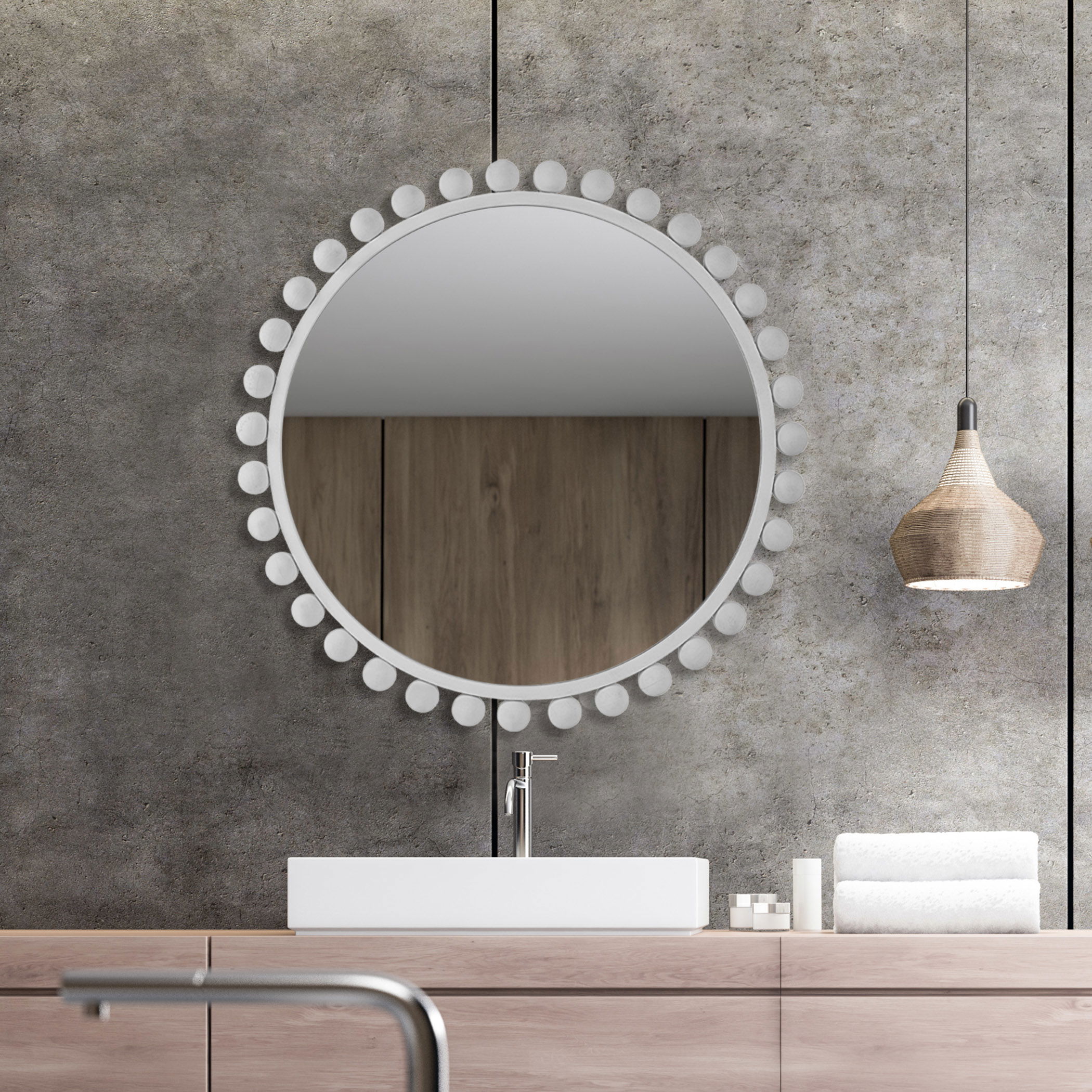 Cyra White Round Mirror large image 