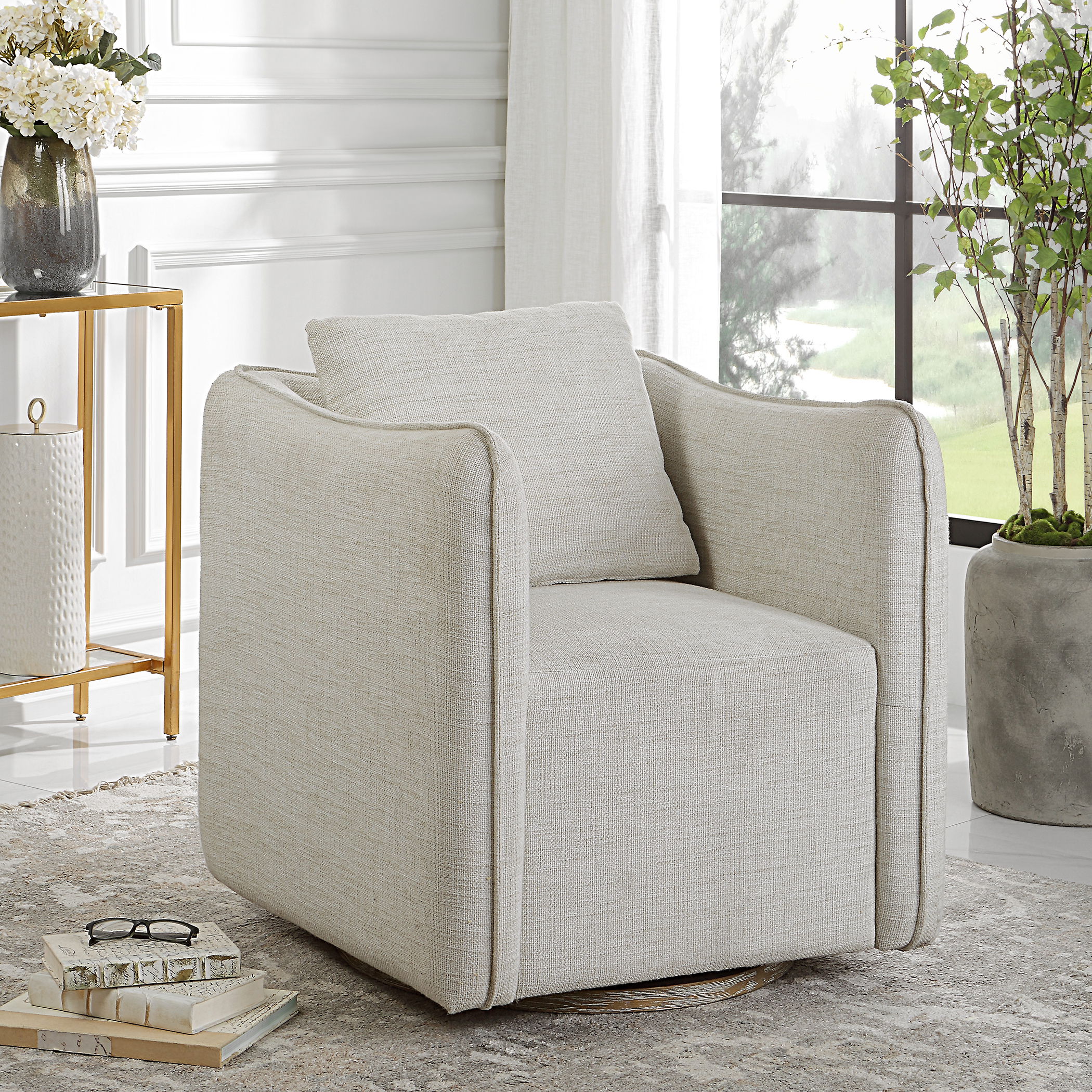 Corben White Swivel Armchair large image 