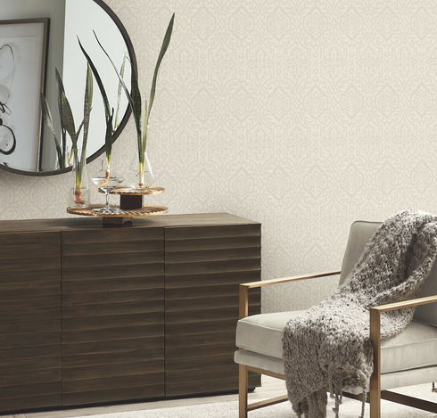Catherdral Damask Taupe Wallpaper