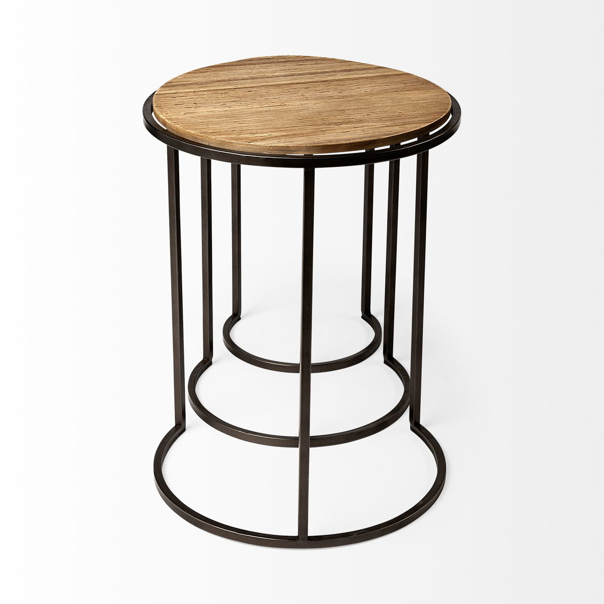 Glover (Set of 3) 20L x 20W Brown Wood Round Top with Metal Nesting Accent Tables, Side & End Table by Mercana, 20.08" length x 20.08" width x 26.38" height View 6