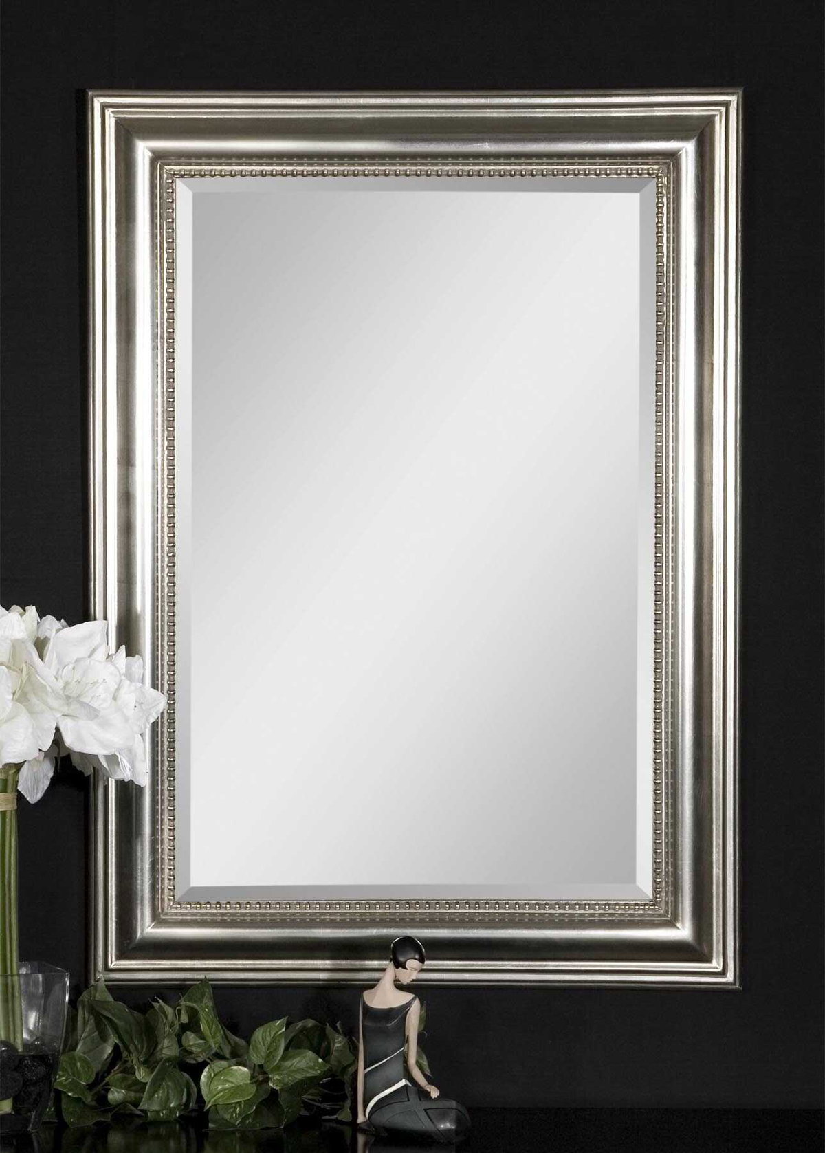 Stuart Silver Beaded Mirror, by Uttermost, 2'2.75" width x 3'0.75" height x 1.5" depth View 5