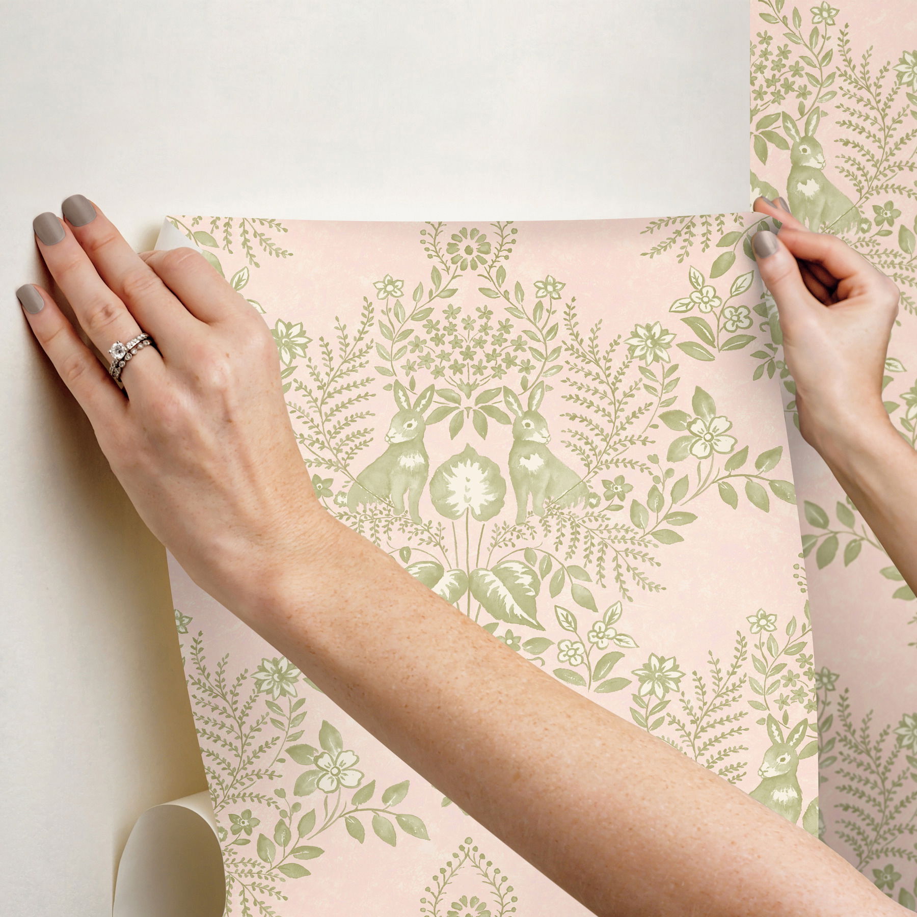Cottontail Toile Pink & Chartreuse Peel & Stick Wallpaper large image 