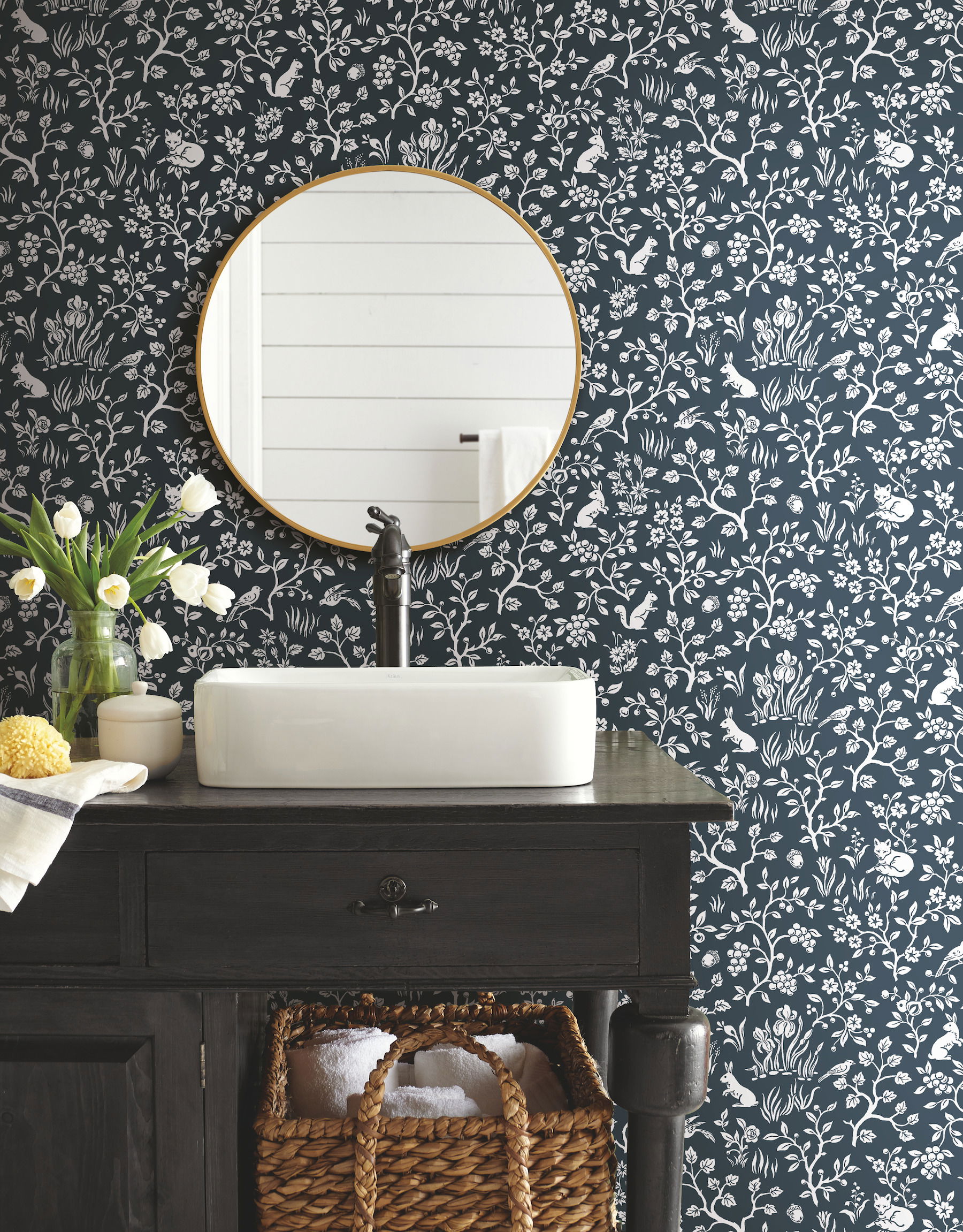 Magnolia Home Fox & Hare Navy Peel & Stick Wallpaper large image 
