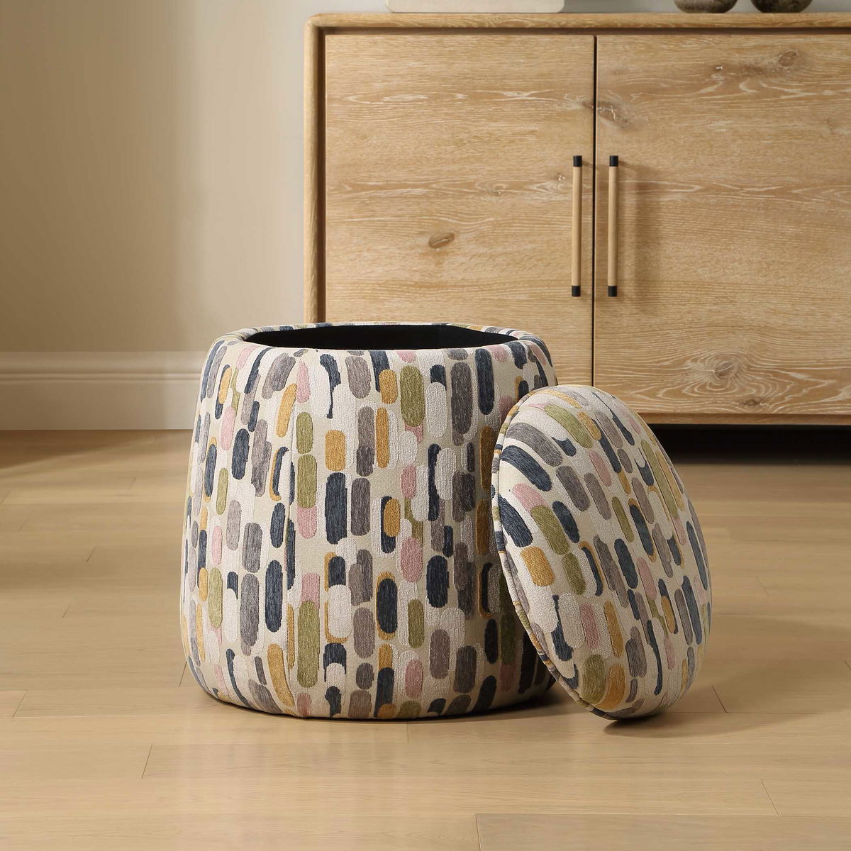 Arem Upholstered Multi-Color Ottoman, by Uttermost, 18.5" width x 19.5" height x 18.5" depth View 3