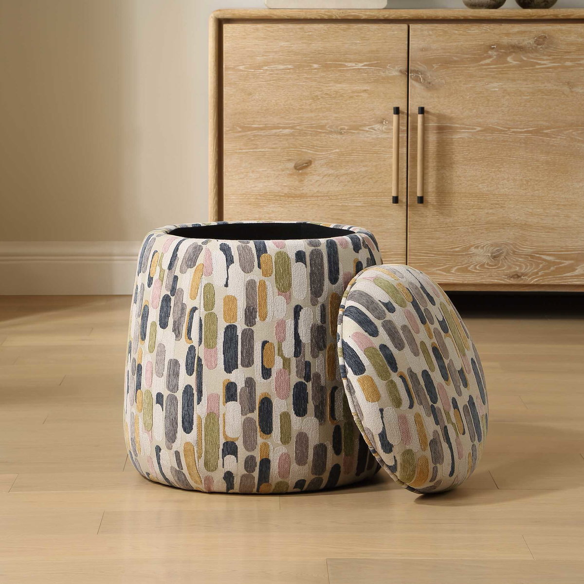 Arem Upholstered Multi-Color Ottoman, by Uttermost, 18.5" width x 19.5" height x 18.5" depth View 3