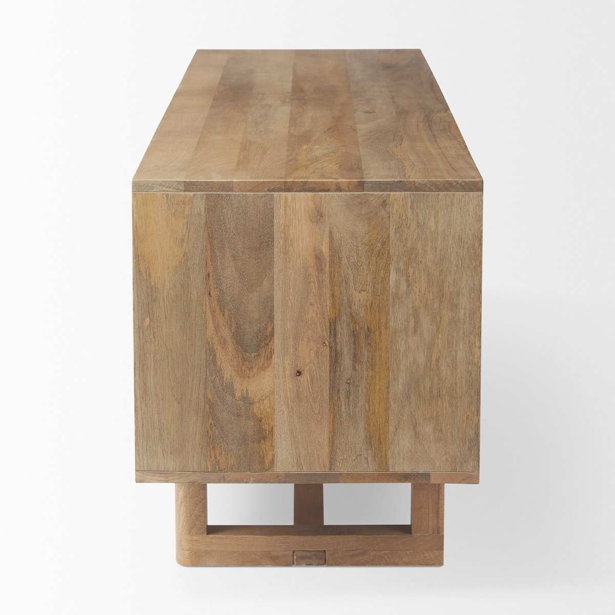 Grier 65' Light Brown Wood with Cane Media Console, by Mercana, 65" length x 18.75" width x 23" height View 3