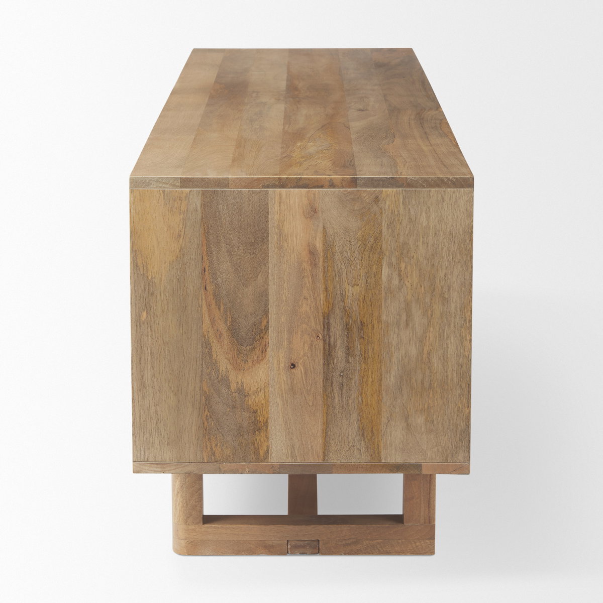 Grier 65' Light Brown Wood with Cane Media Console, by Mercana, 65" length x 18.75" width x 23" height View 4