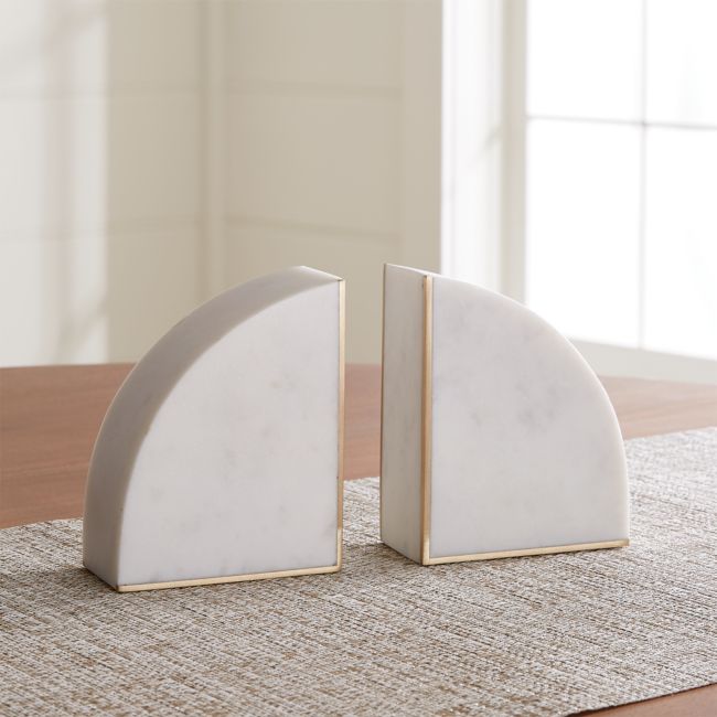 Online Designer Kitchen White Marble Bookends, Set of 2