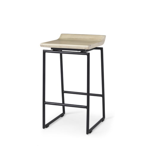 Givens Backless 26in Seat Counter Stool | Natural Wood with Black Metal