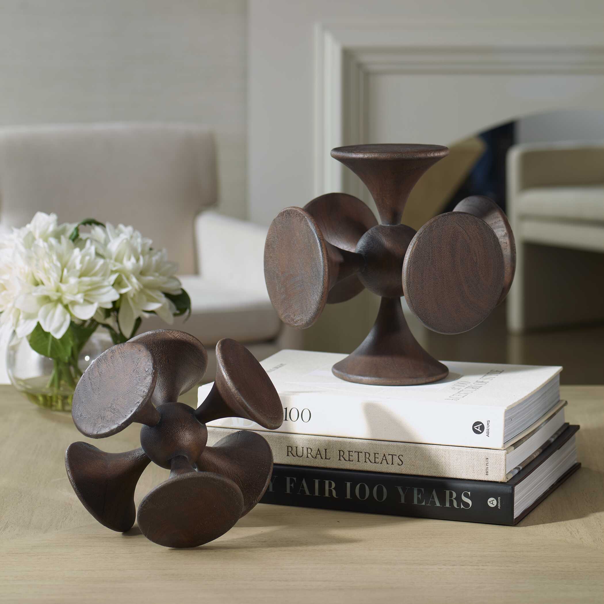 Balanced Harmony Dark Wooden Sculptures Set/2, Decorative by Uttermost, 10" width x 10" height x 10" depth View 3
