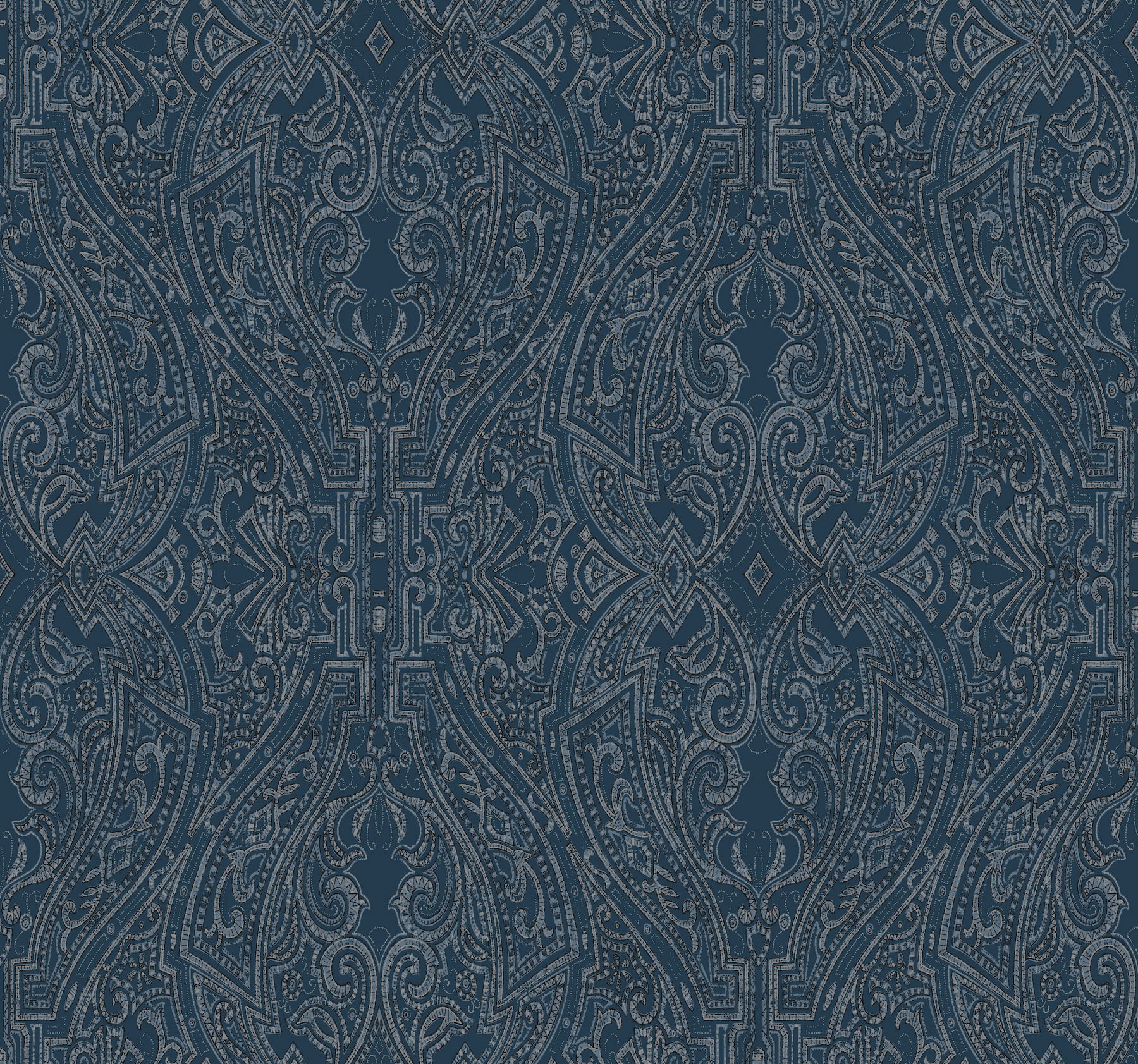 Ascot Damask Dark Blue Wallpaper, by York Wall, 27' length x 2'3" width x 0.02" depth View 1