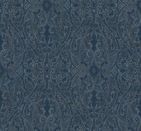 Ascot Damask Dark Blue Wallpaper