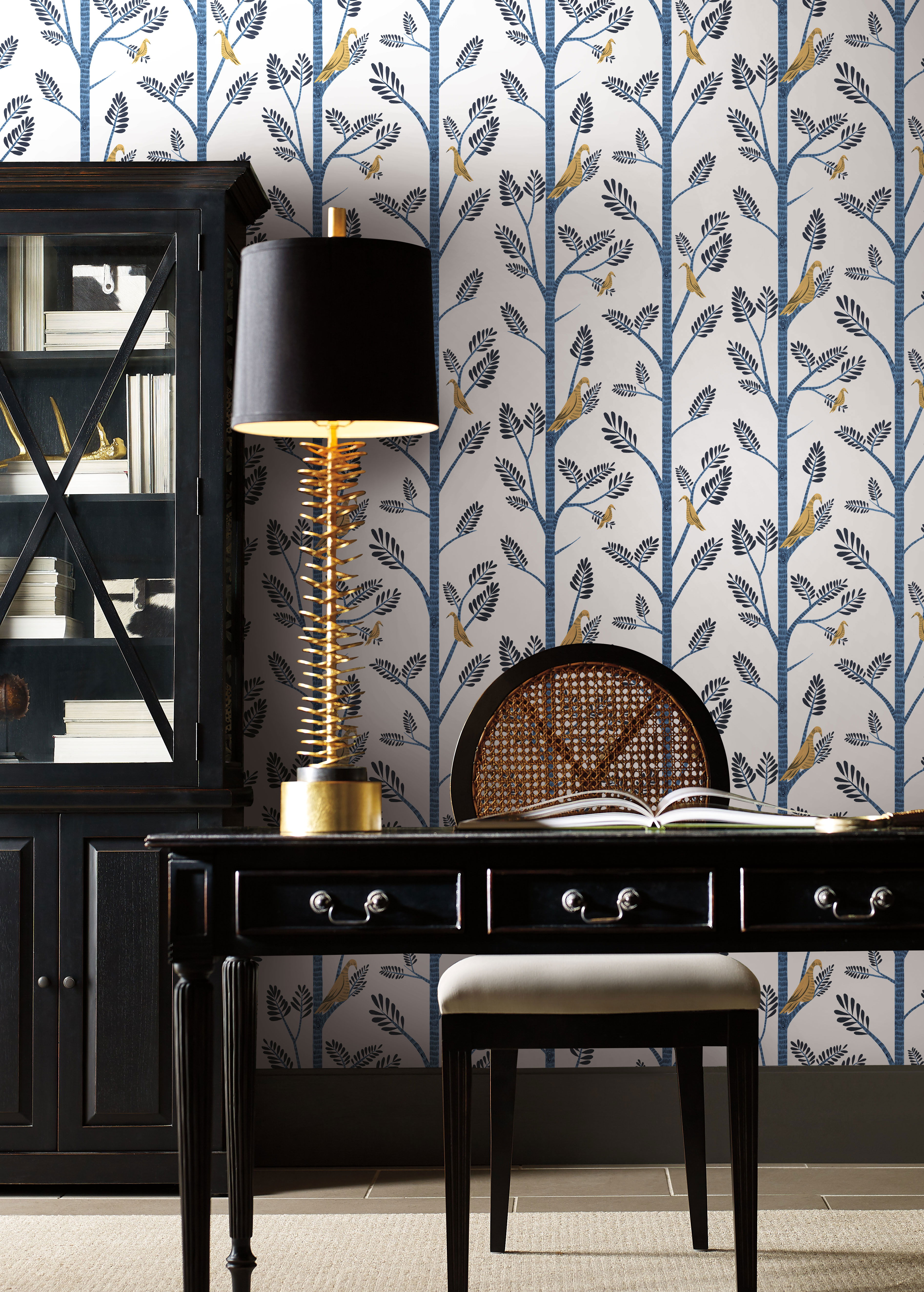 Aviary Branch Blue & Yellow Peel & Stick Wallpaper, by York Wall, 20' length x 1'8.5" width x 0.02" depth View 2