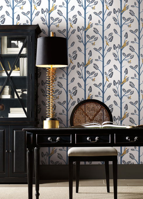 Aviary Branch Blue & Yellow Peel & Stick Wallpaper