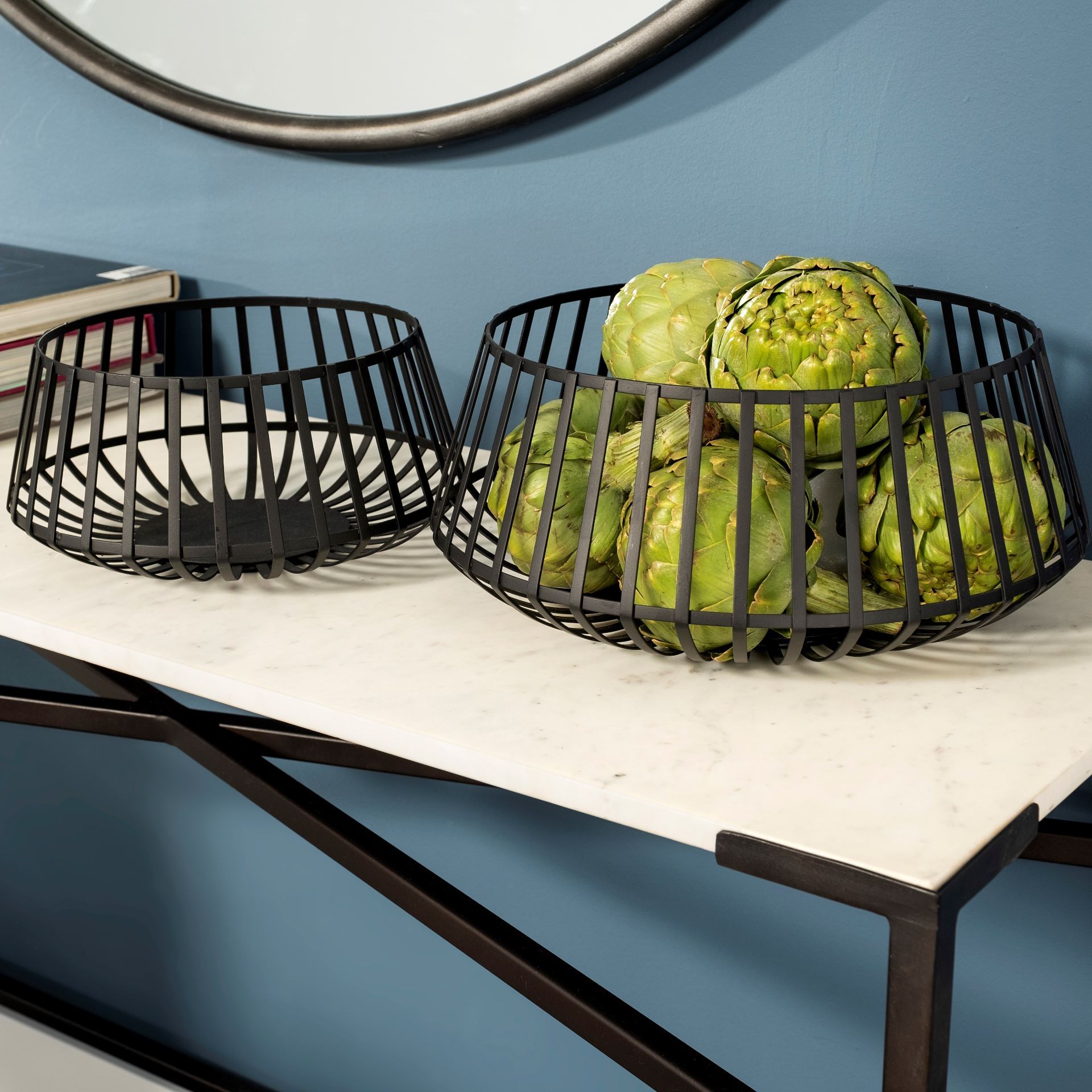 Emilio Set of 2 Black Metal Slated Bowls large image 