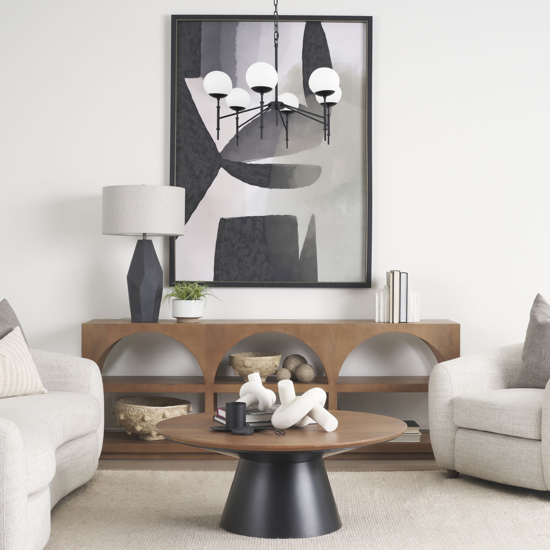 Edie Matte Black Metal with Frosted Glass Globes 6-Light Chandelier, by Mercana, 29.92" length x 29.92" width x 24.02" height View 2