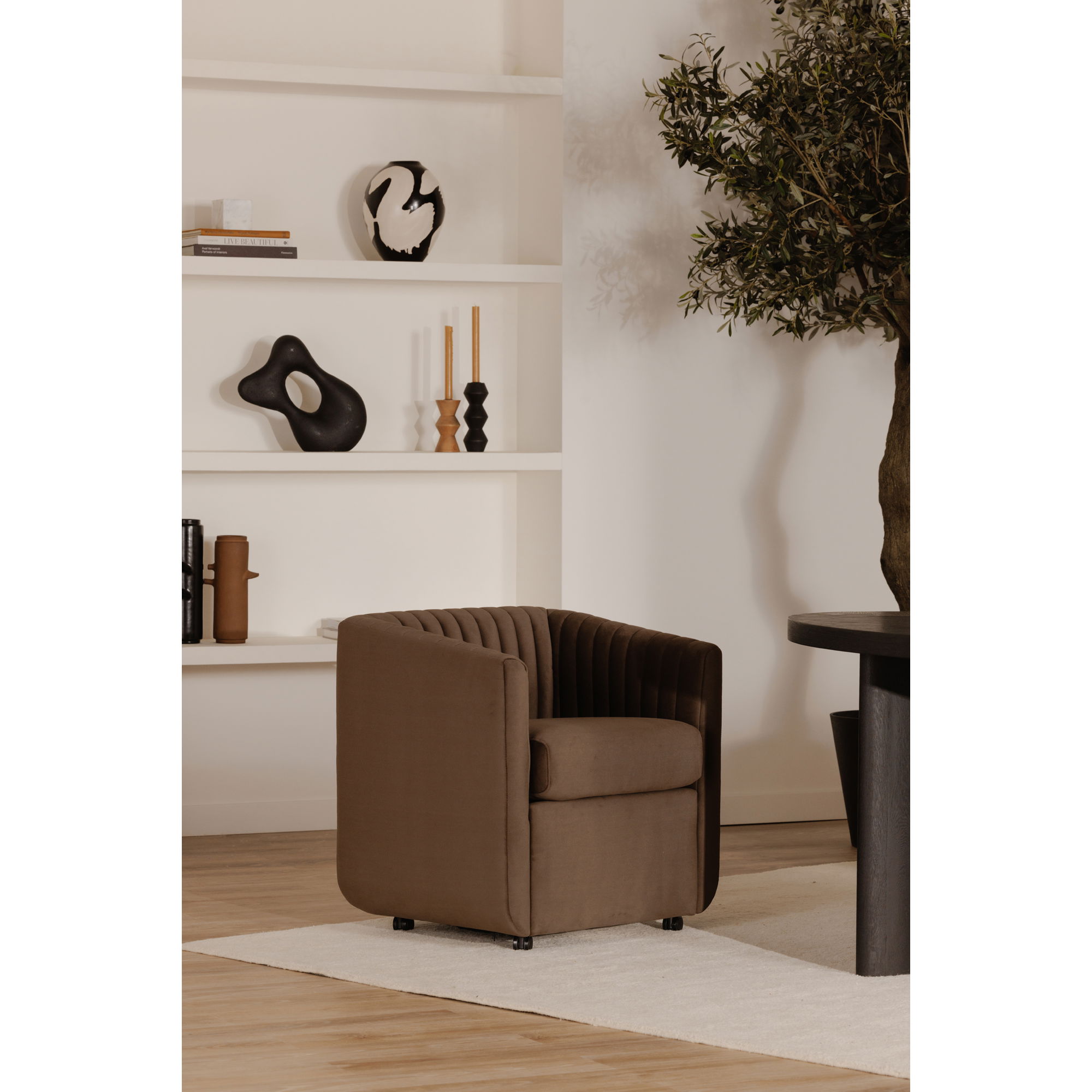 Jane Rolling Dining Chair Brown Velvet large image 