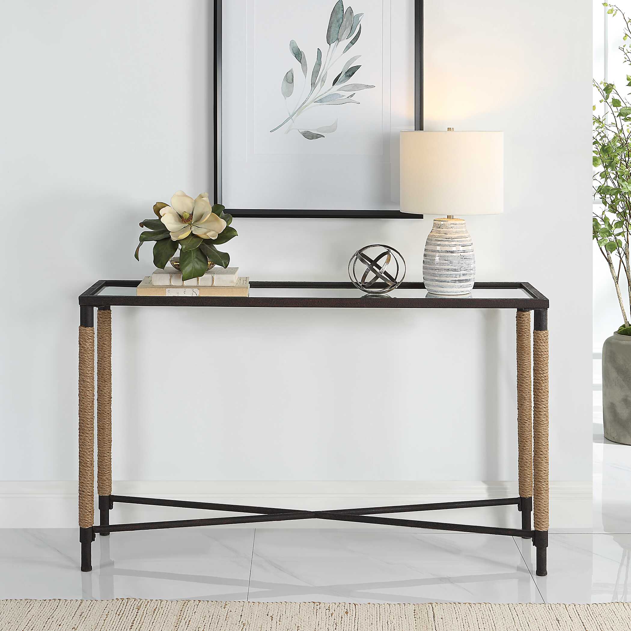Braddock Coastal Console Table, Furniture by Uttermost, 52" width x 31.75" height x 14" depth View 9