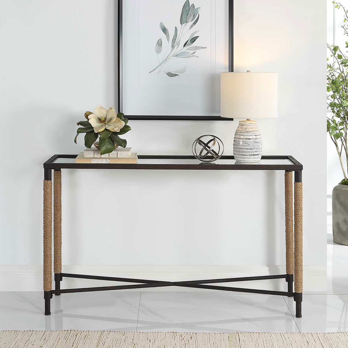 Braddock Coastal Console Table, by Uttermost, 52" width x 31.75" height x 14" depth View 9