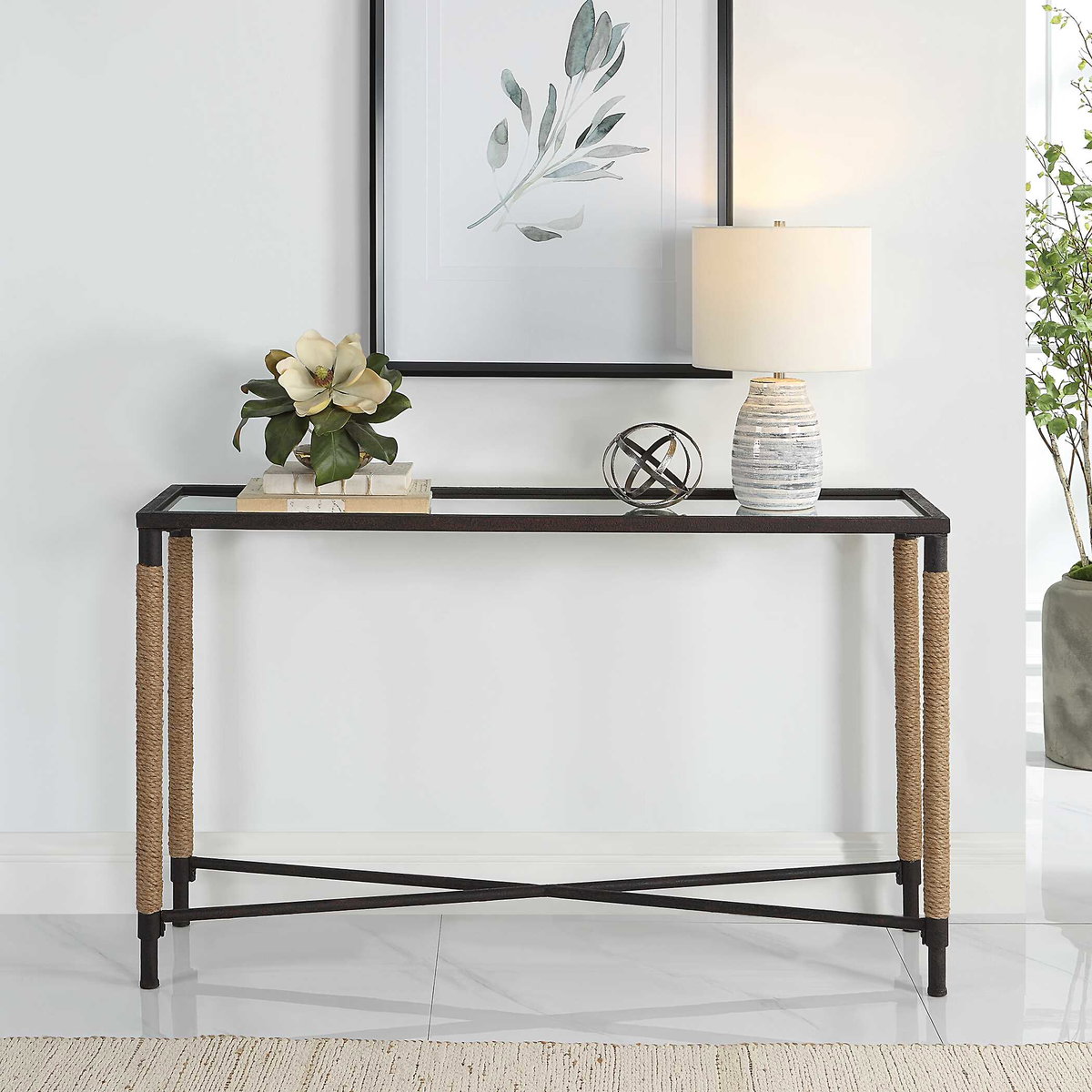 Braddock Coastal Console Table, by Uttermost, 52" width x 31.75" height x 14" depth View 9