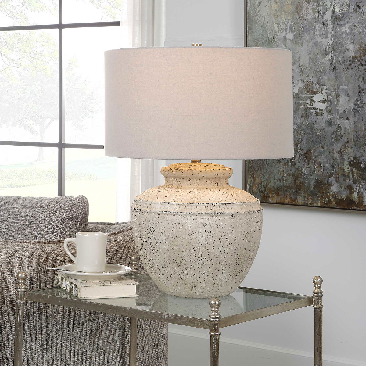 Artifact Aged Stone Table Lamp, by Uttermost, 18" width x 24.5" height x 18" depth View 2