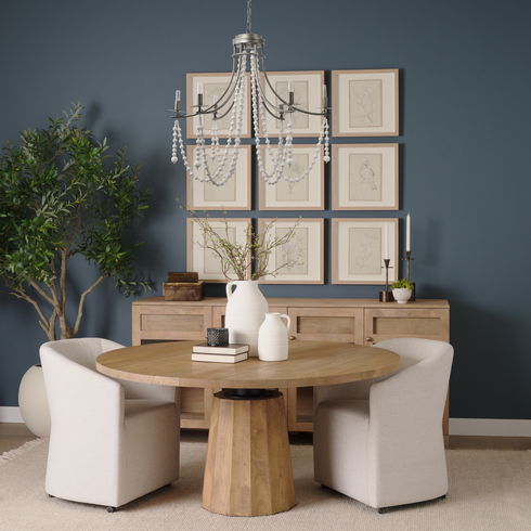 Selma White Wood Bead and Metal Chandelier