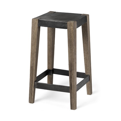 Nell Backless 26in Seat Counter Stool | Black Metal with Wood
