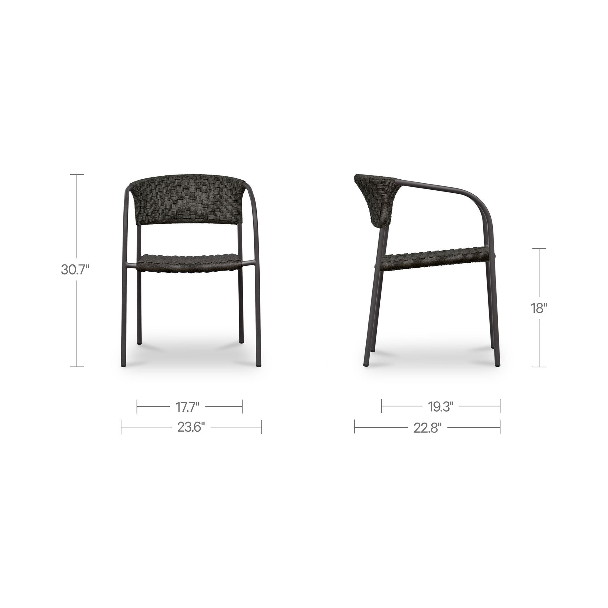 Zola Outdoor Dining Chair Dark Brown-set Of Two, by Moe's Home, 23.62" width x 30.75" height x 22.84" depth View 10