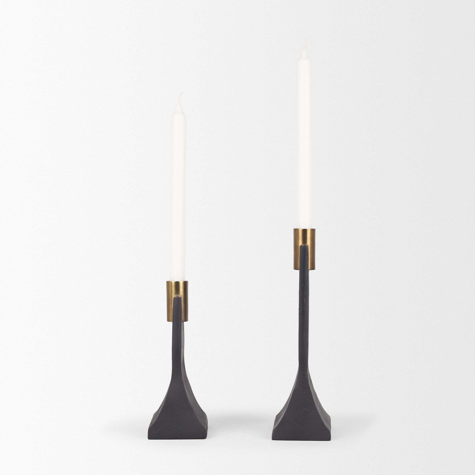 Polli Matte Black with Brushed Gold Metal Taper Candleholders (Set of 2), Candles & Candle Holder by Mercana, 4.33" length x 4.15" width x 11.4" height View 7