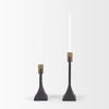 Polli Matte Black with Brushed Gold Metal Taper Candleholders (Set of 2), Candles & Candle Holder by Mercana, 4.33" length x 4.15" width x 11.4" height thumbnail 7