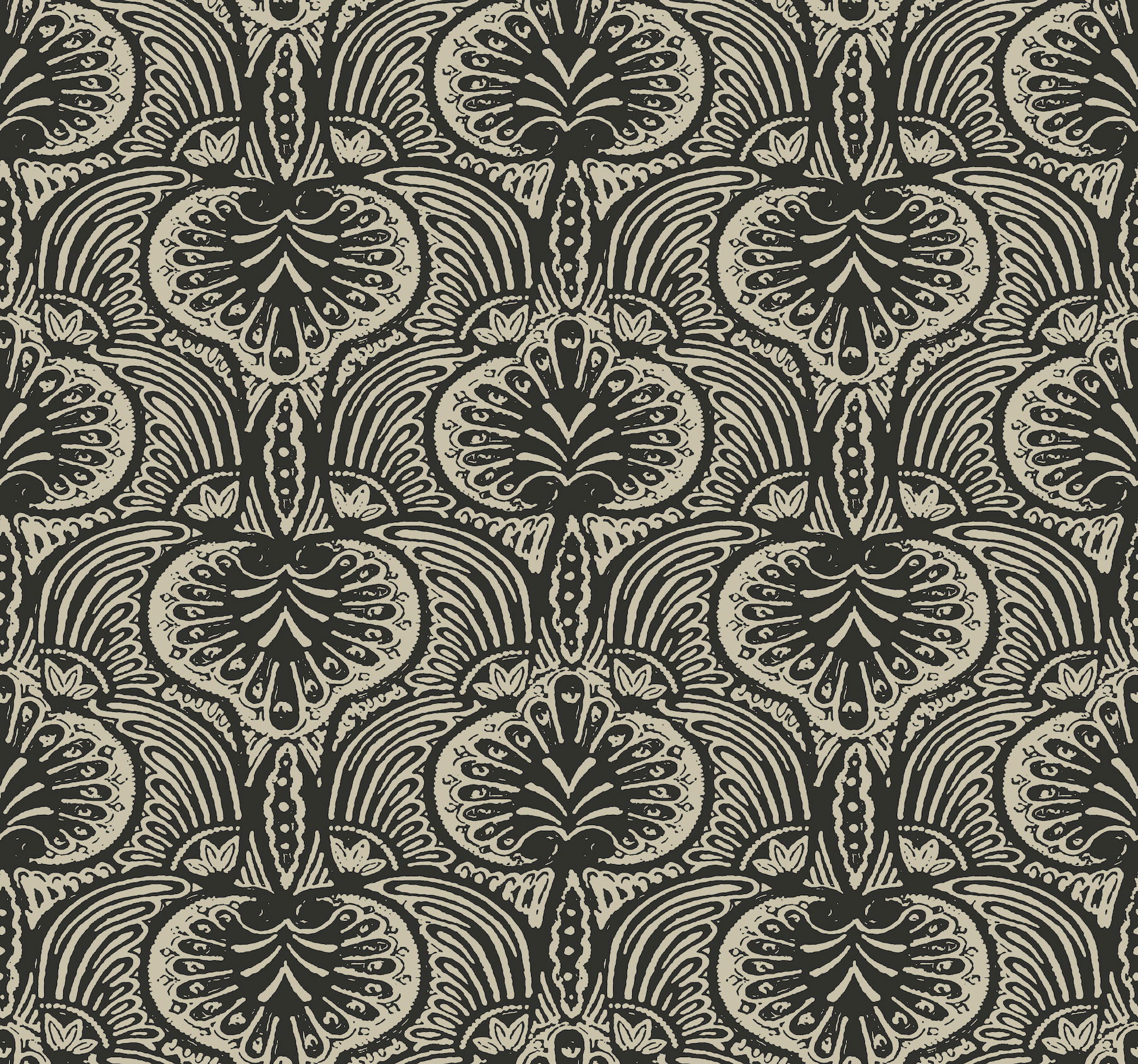 Lotus Palm Off White & Black Wallpaper large image 