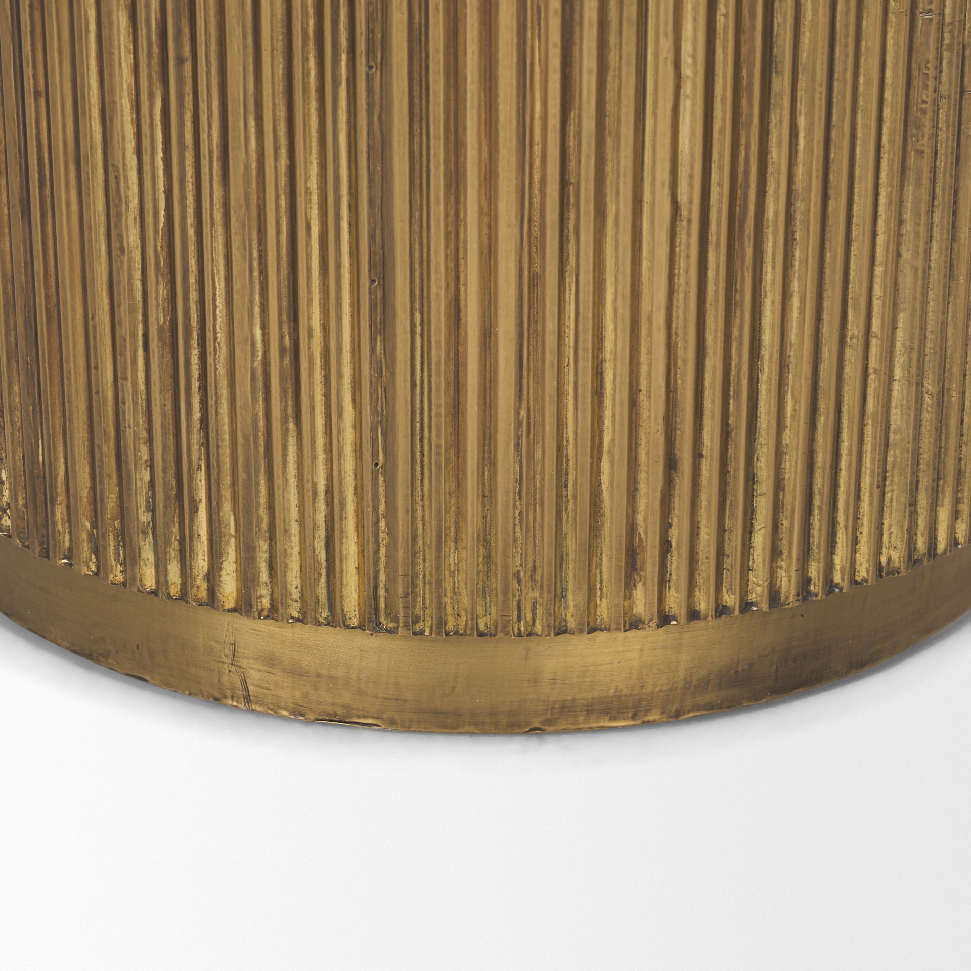 Satima White Marble with Gold Metal Round Fluted Accent Table, Side & End Table by Mercana, 16" length x 16" width x 22.25" height View 8