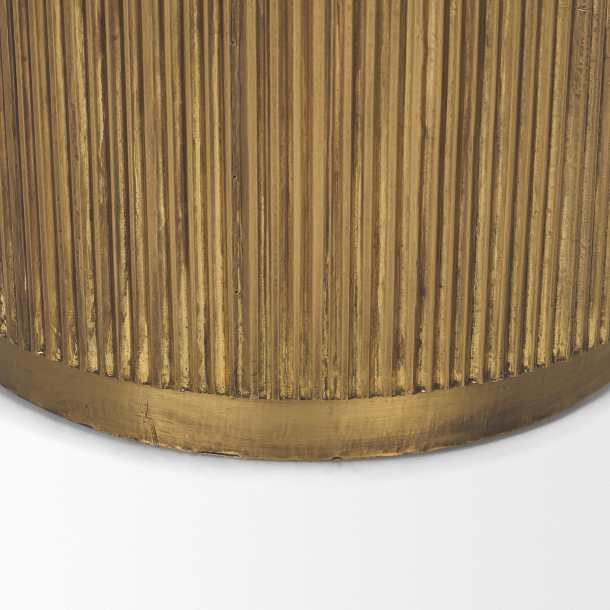 Satima White Marble with Gold Metal Round Fluted Accent Table, Side & End Table by Mercana, 16" length x 16" width x 22.25" height View 8