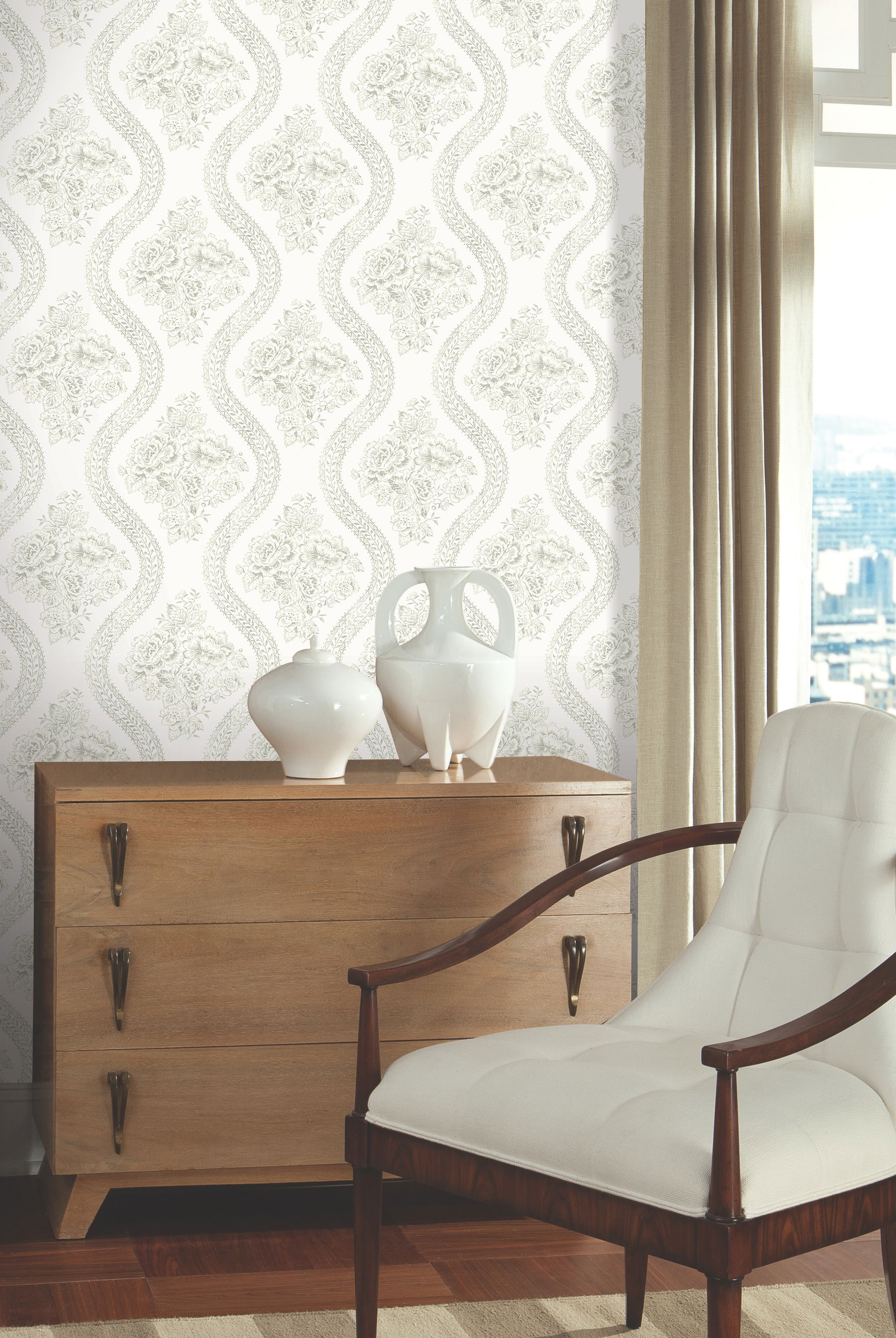 Coverlet Floral Grey & Off White Wallpaper large image 