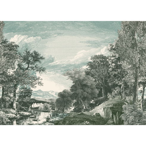 Provincial Scenic Teal Wall Mural