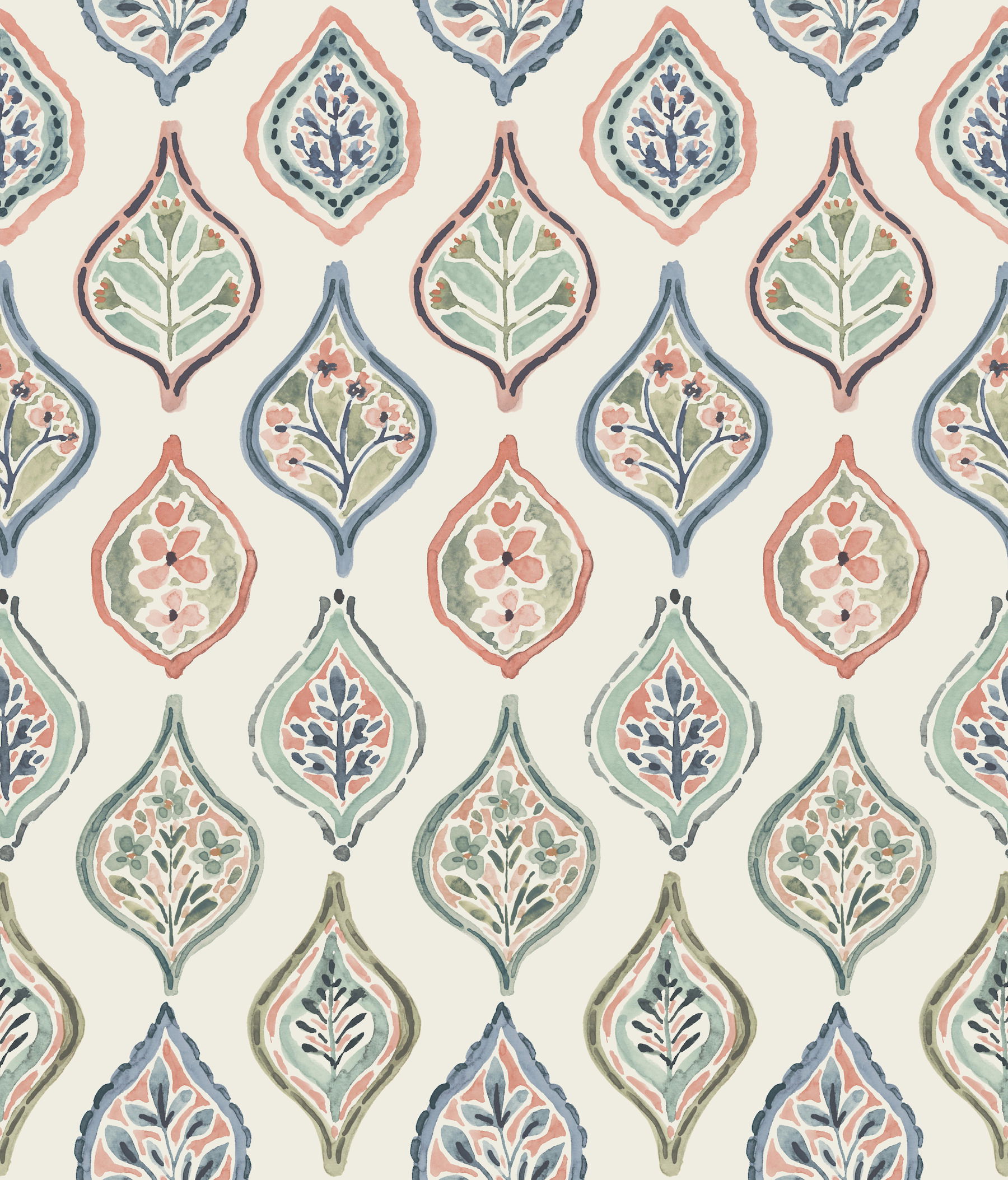 Marketplace Motif Off White & Green Wallpaper large image 