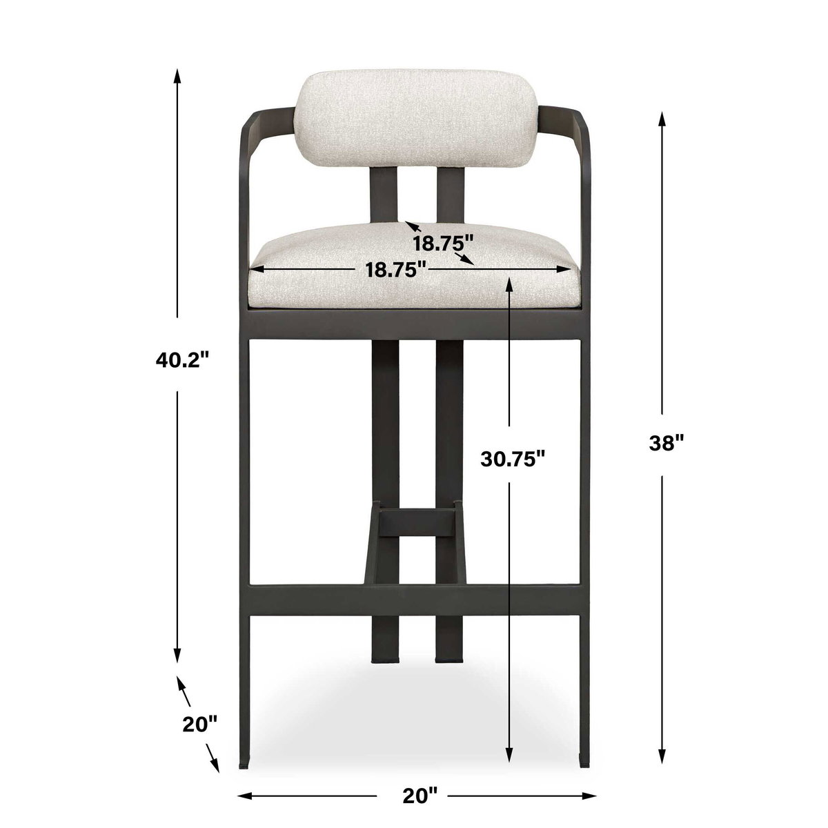 Kalmar Outdoor Bar Stool, Outdoor Stool by Uttermost, 1'8" width x 3'4.2" height x 1'8" depth View 3