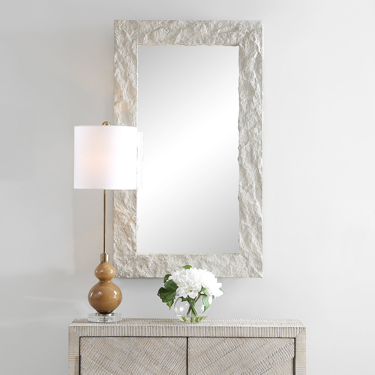 Quarry Rectangle Stone Veneer Mirror, by Uttermost, 28" width x 48" height x 3" depth View 2