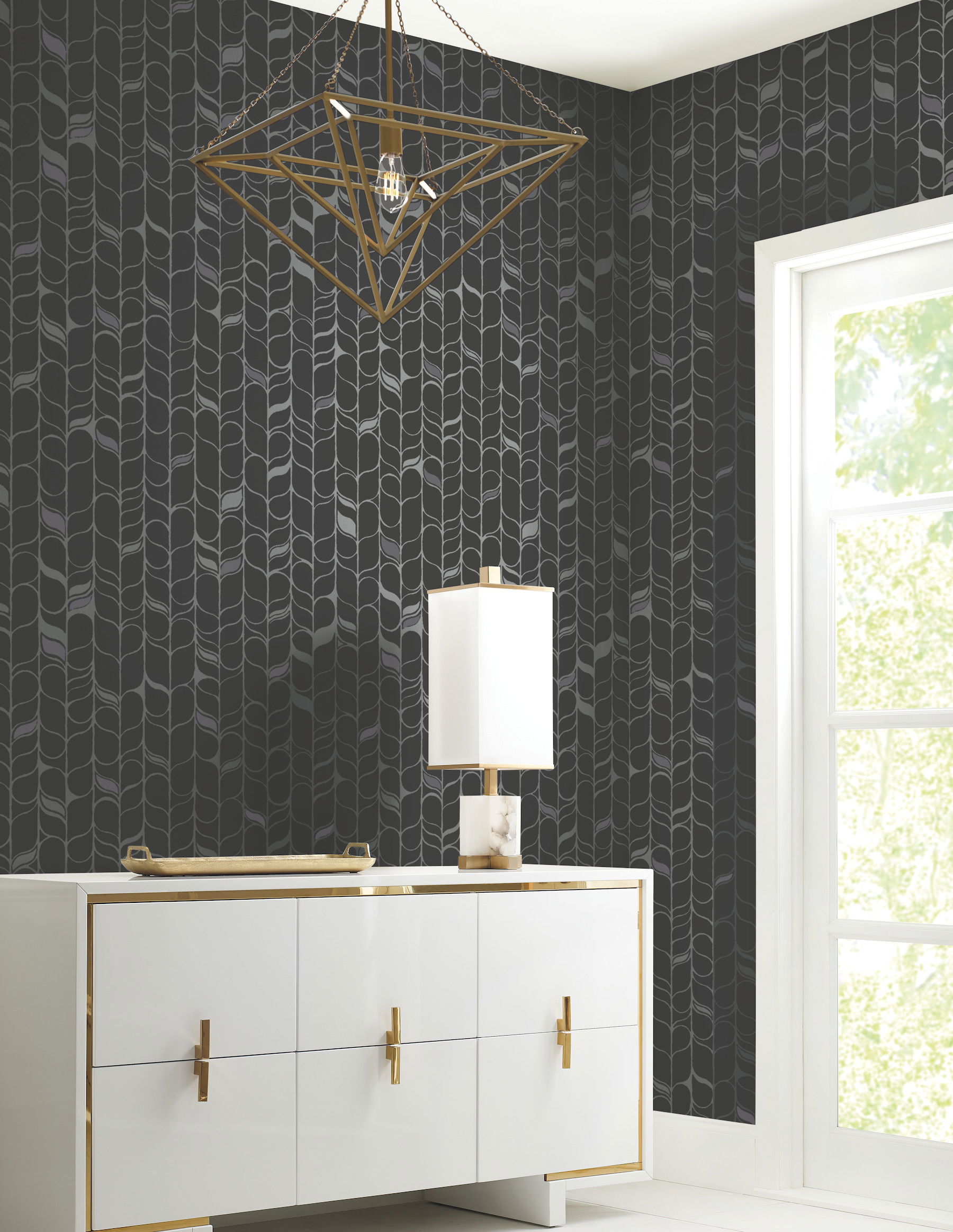 Perfect Petals Black & Silver Wallpaper, by York Wall, 32'9.48" length x 1'8.8" width x 0.02" depth View 3